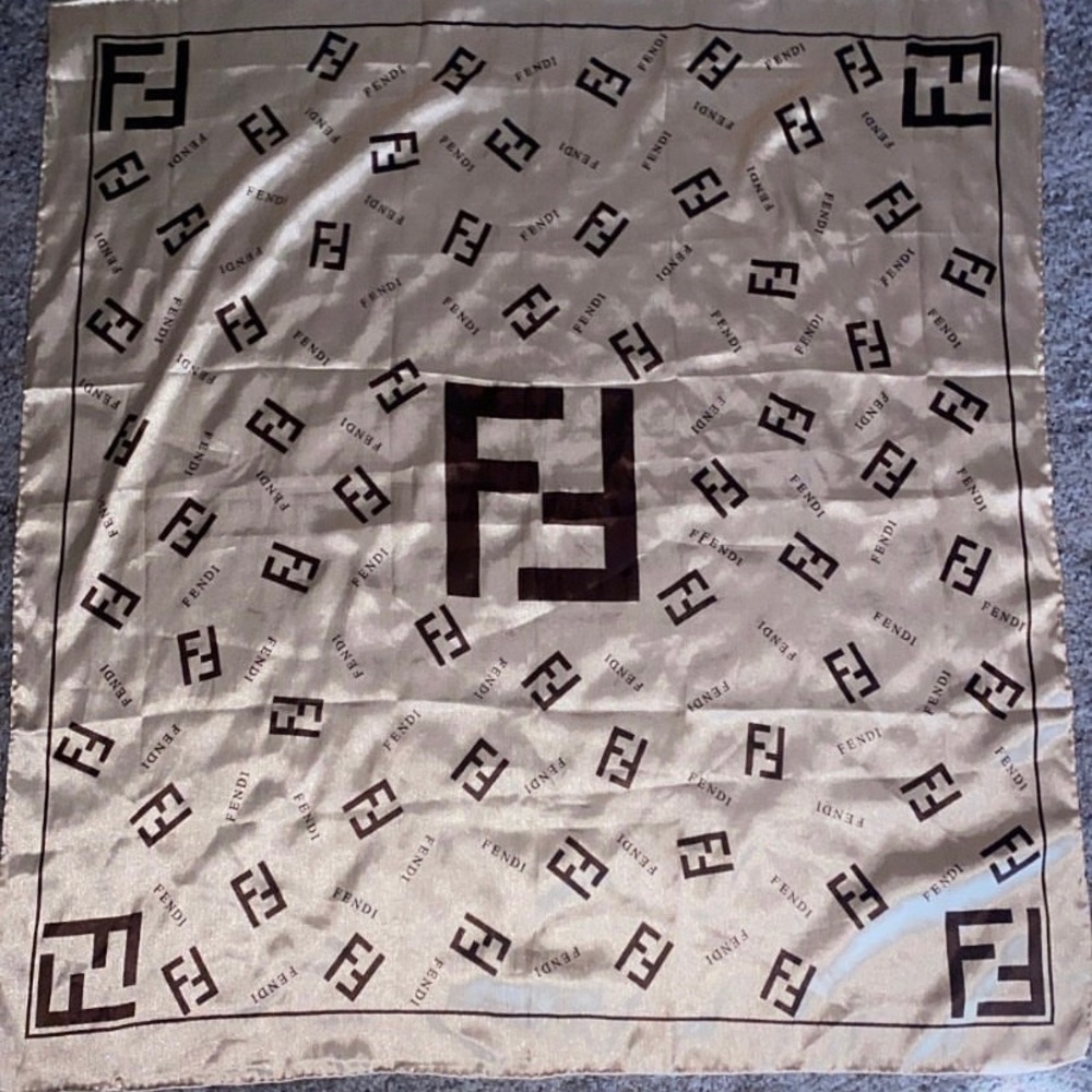 Gold Fendi Silk Scarf/Wrap, 100% Silk, Never Worn, 34x34 inches